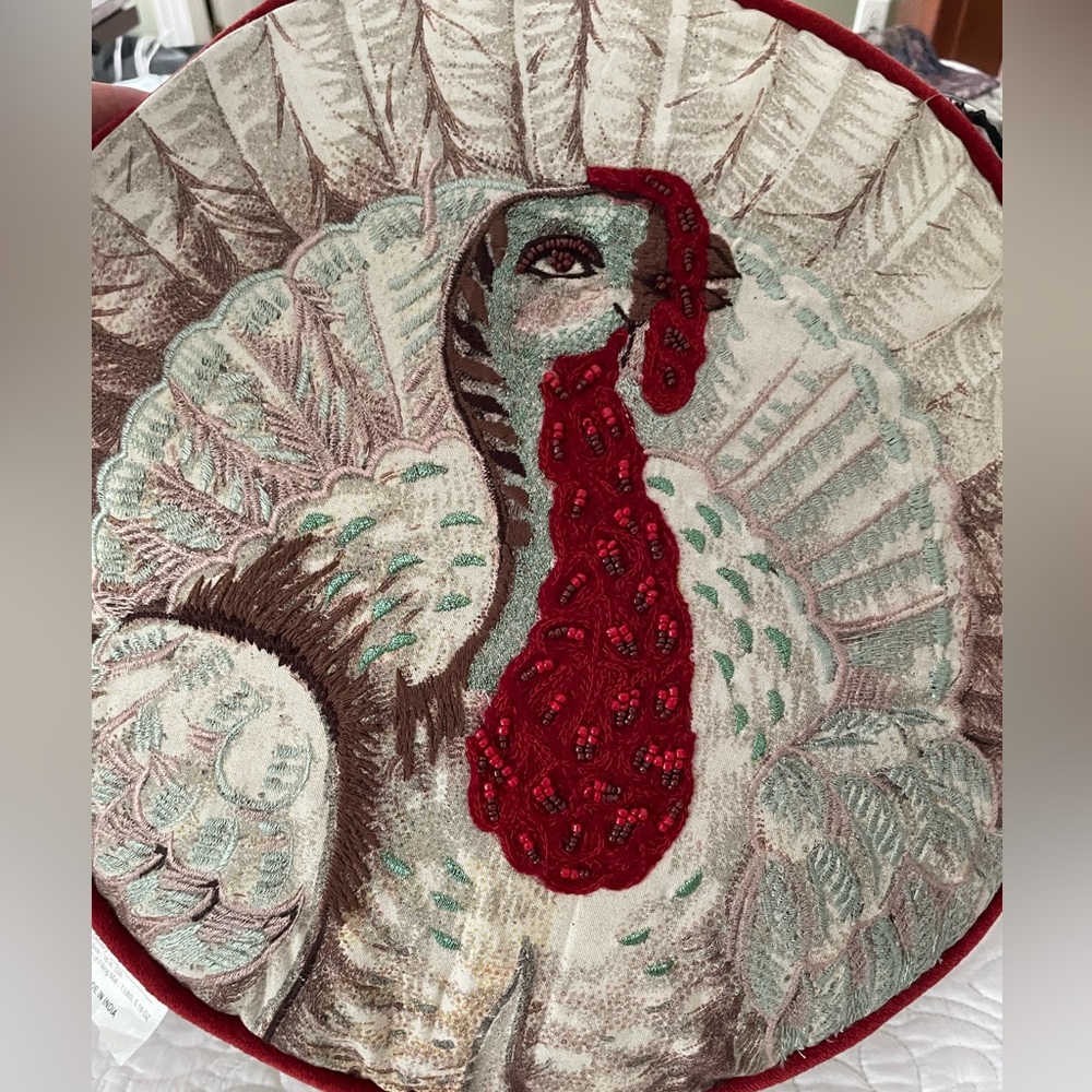 NWT 2023 John Derian 16" Round  Turkey Pillow - Picture 8 of 8
